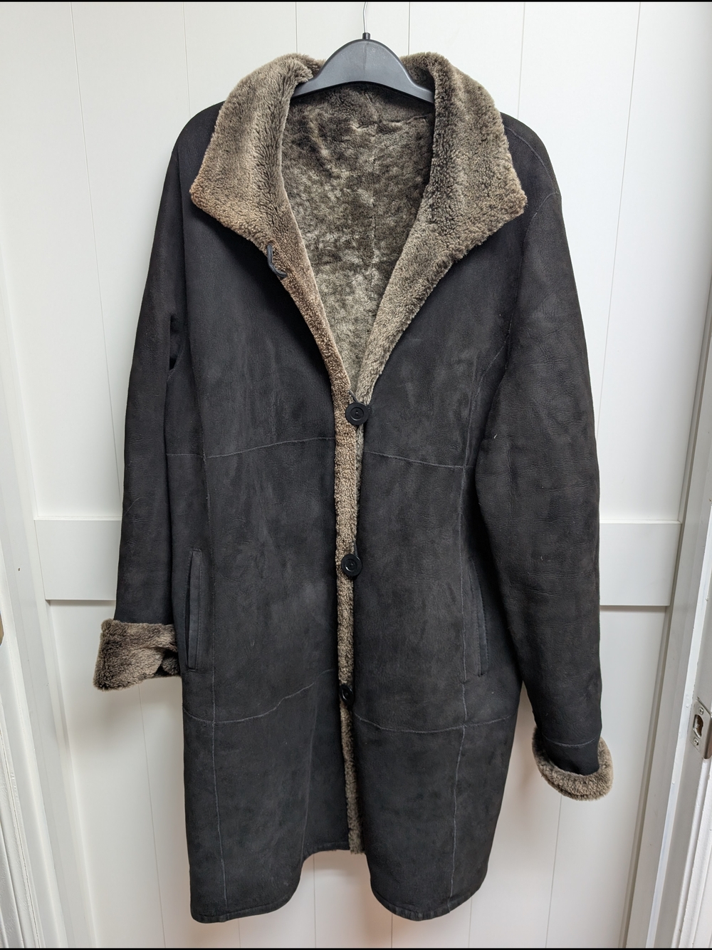 Blue Duck Women's Dark Gray Black Shearling-Trim Button Coat, XL